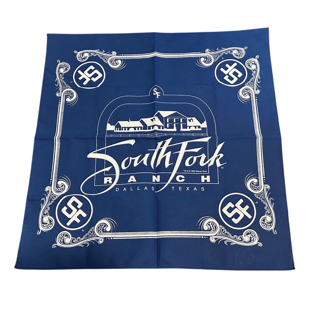 Vintage 1994 Southfork Ranch Dallas Texas Bandana Blue Warner Bros Souvenir SF